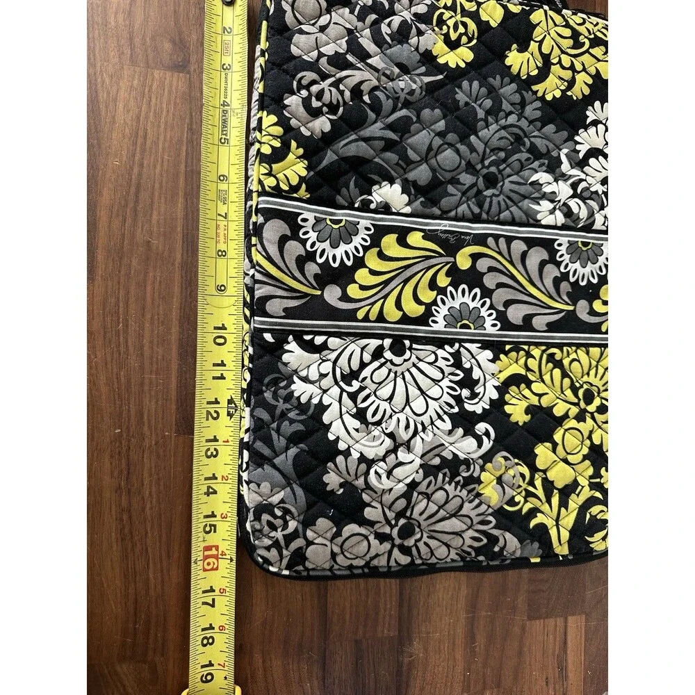 Vera Bradley Black Gray Yellow Baroque Quilted Printed Laptop Bag Zippers
